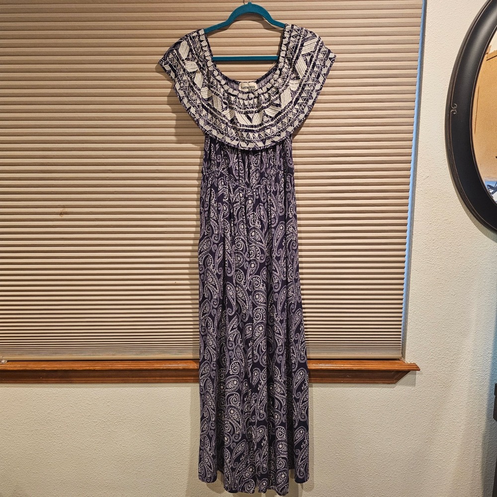 Savanna Jane Purple Paisley Off Shoulder Wide Leg Jumpsuit Large R10079